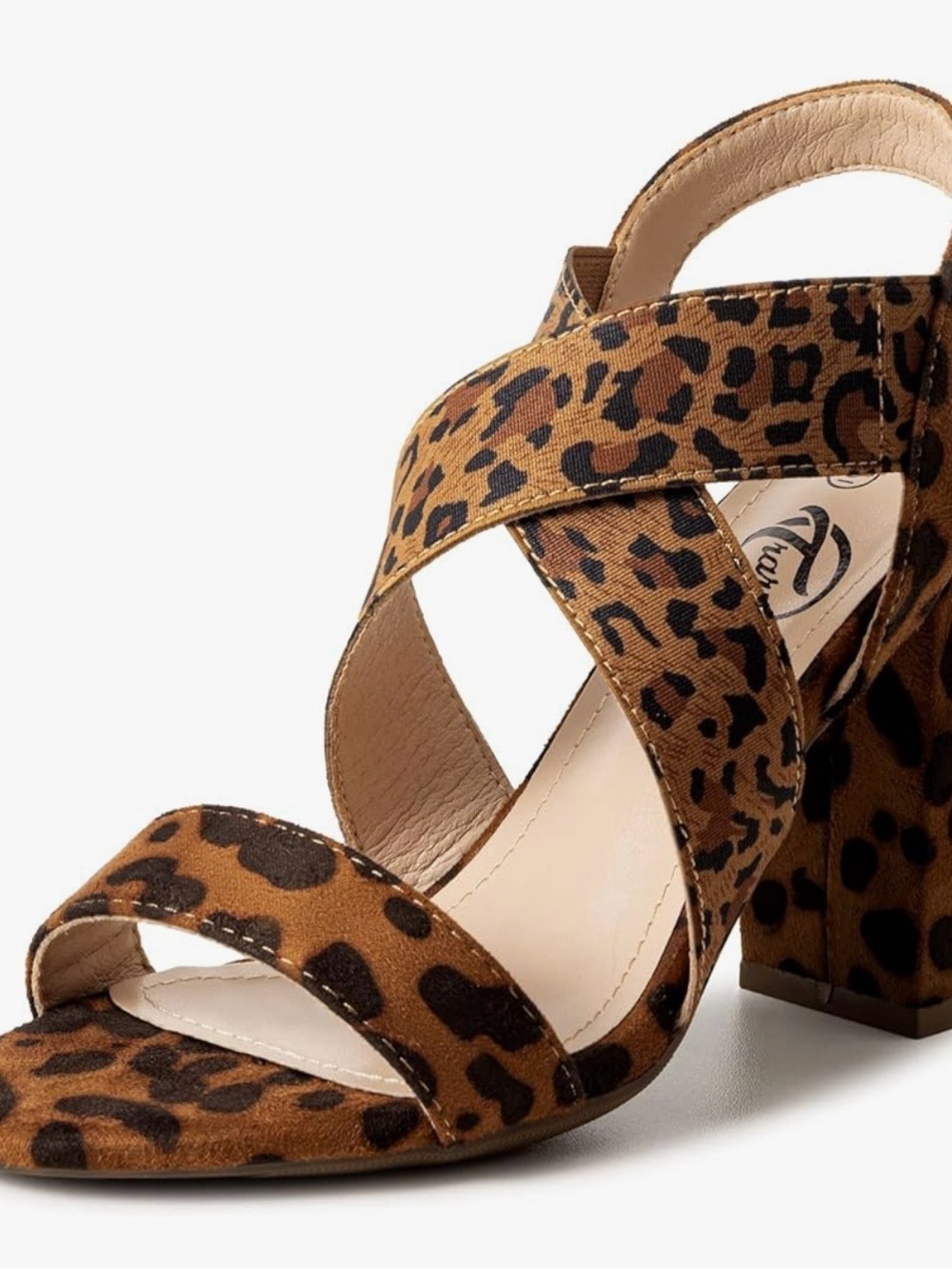 Trary Leopard Print Cross-Strap Block Heel Sandal - Brown and Black